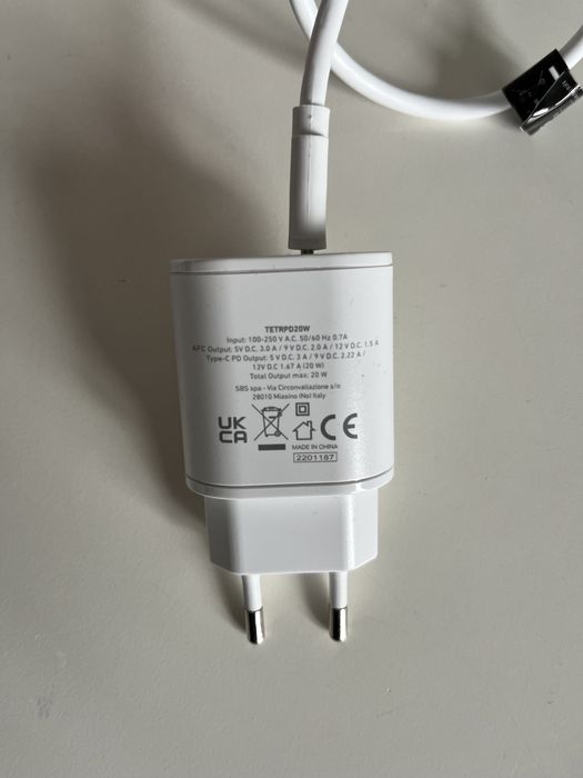 Ładowarka sieciowa sbs typ c 20w biała TETRPD20W z kablem USB-C
