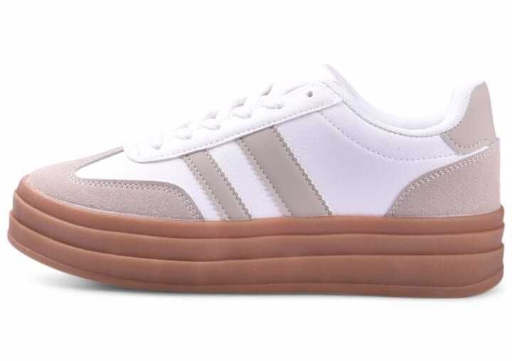 Buty Damskie Sportowe Sneakersy na platformie Gazelee biało-beżowe -39