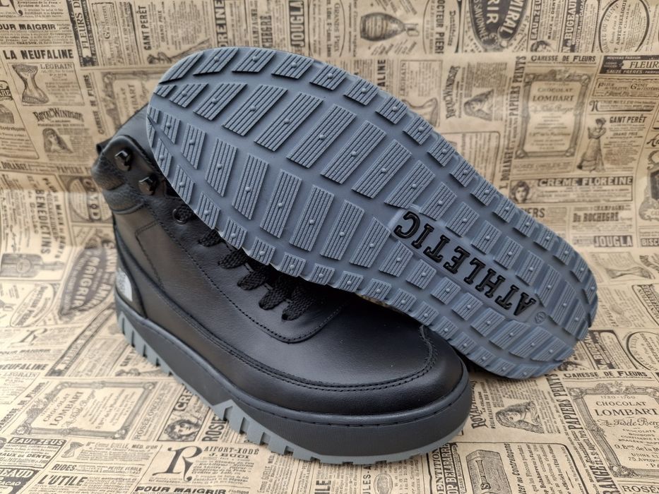 Мужские зимние кожаные прошитые кроссовки на молнии замке NORTH FACE