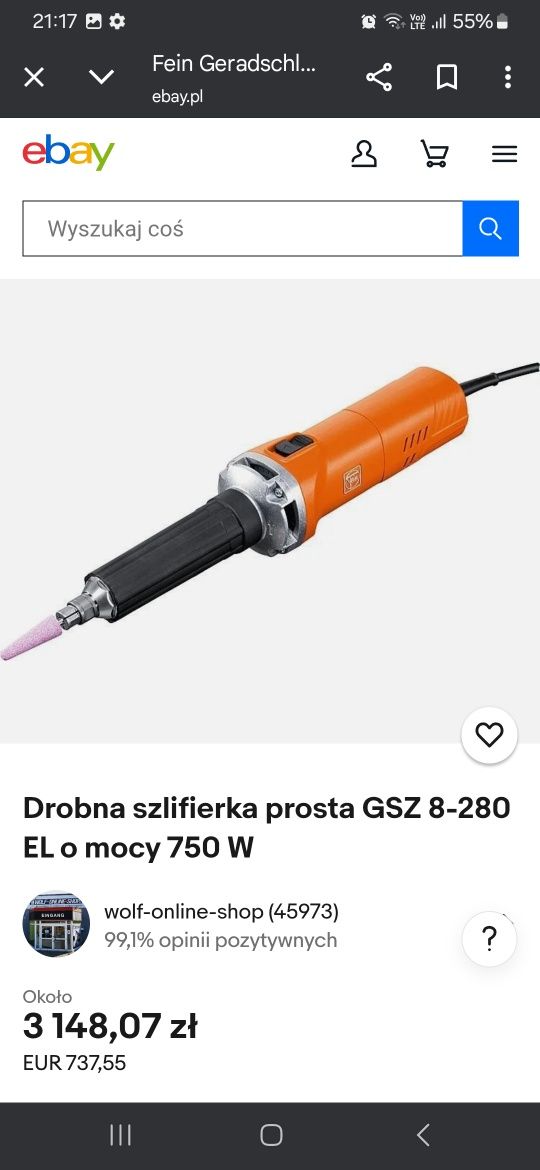 Fein szlifierka prosta trzpieniowa frezarka