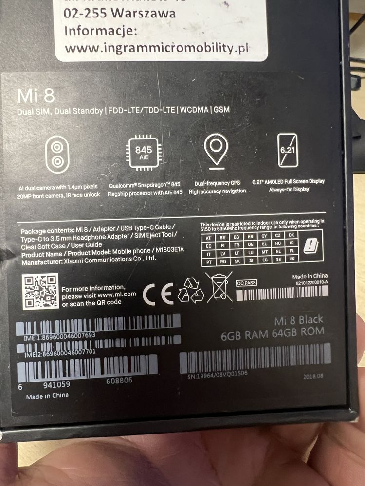 Xiaomi Mi8 (Model M1803E1A)Czarny