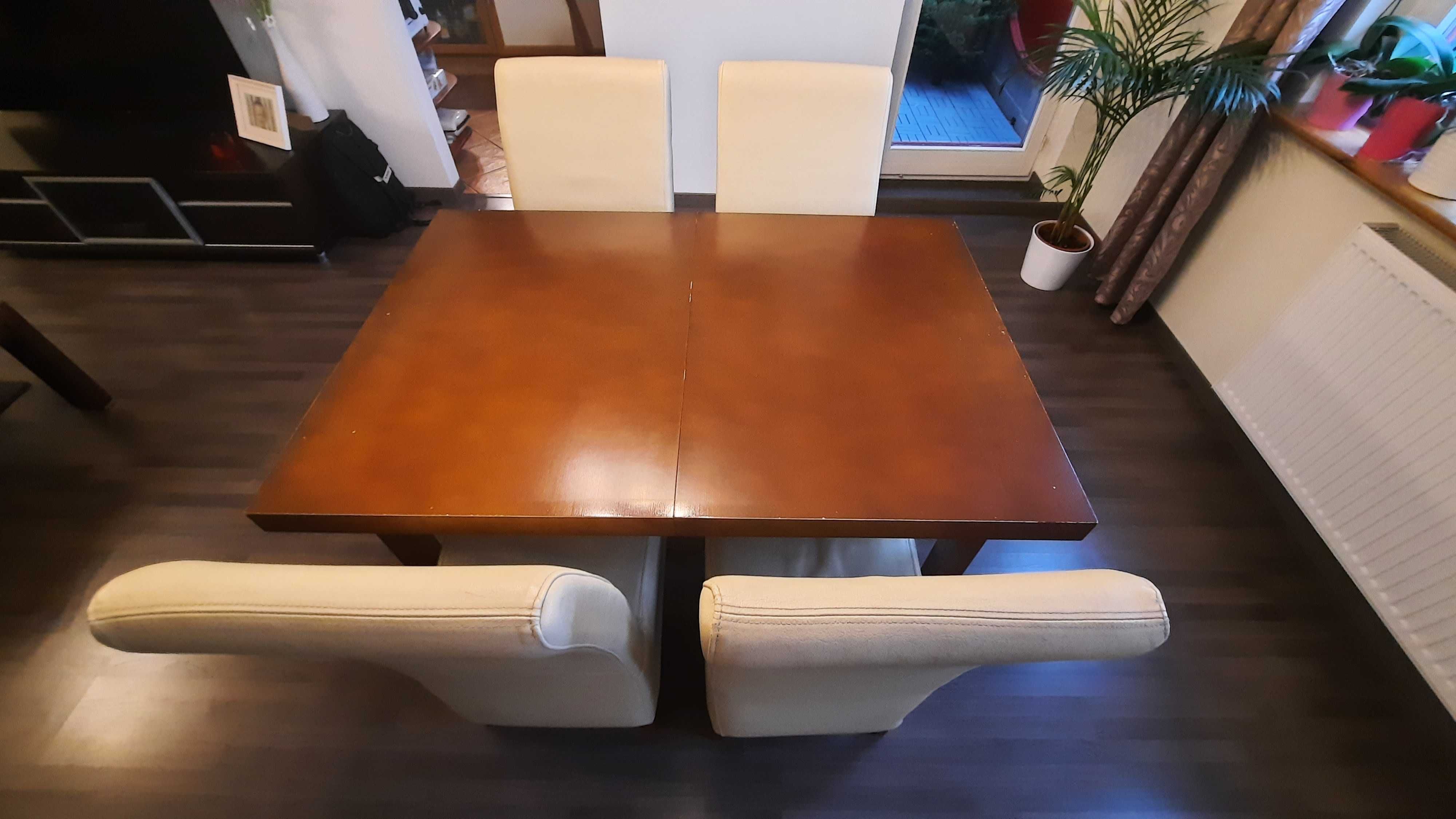 Stół rozkładany drewniany + GRATIS 4 krzesła skórzane