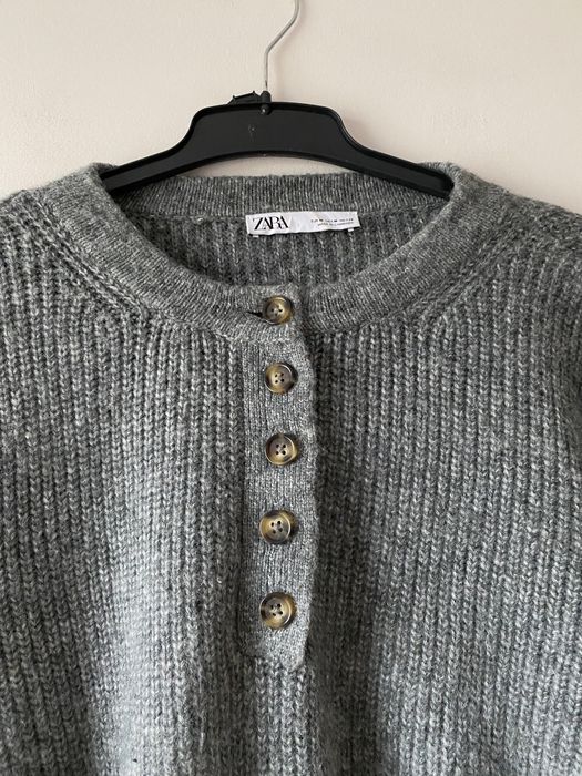 Zara szary rozpinany sweter szerokie rekawy