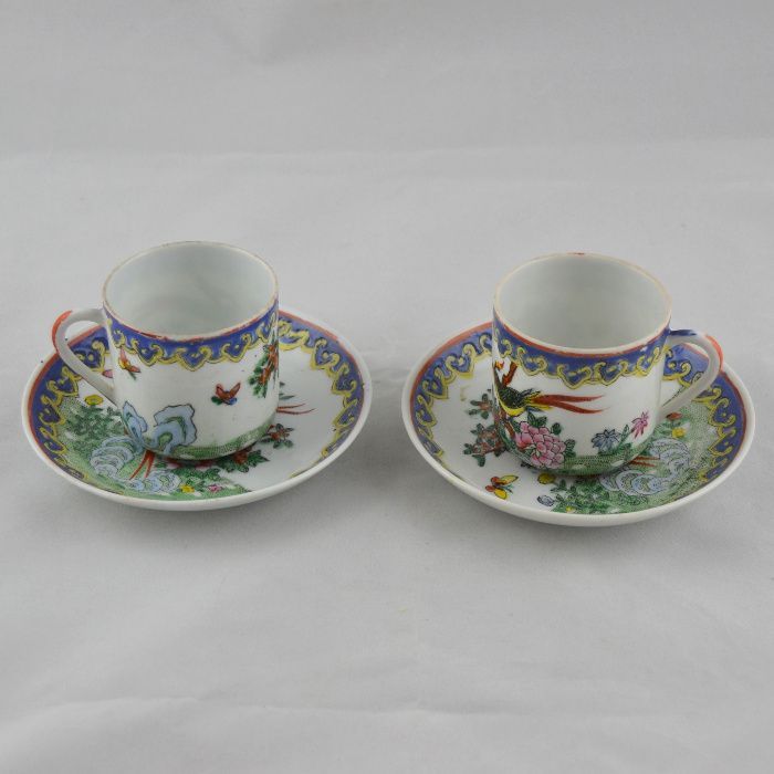 Par de chávenas de café e pires, Porcelana da China com Faisões