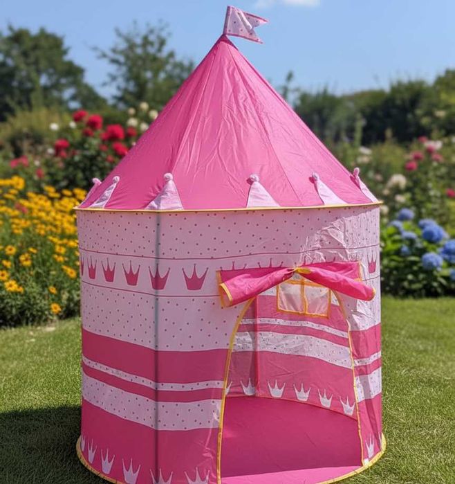 Różowy namiot domek dla dzieci do zabawy pałac, składany, duży