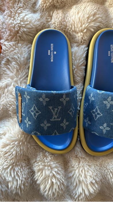 Chinelos Louis Vuitton Denim Monogram – NOVOS, tamanho 38