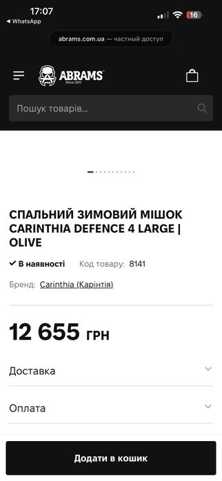Спальний зимовий мішок CARINTHIA DEFENCE 4 LARGE | OLIVE