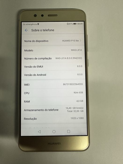 HUAWEI P10 LEITE DE 32G e 4 DE RAM