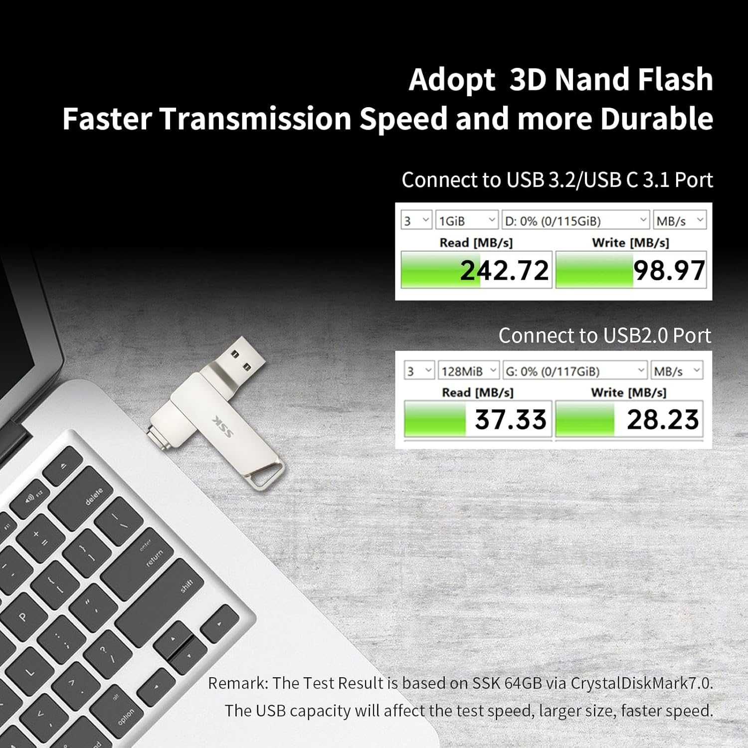 SSK Pamięć flash USB C 64 GB do 200 MB/s