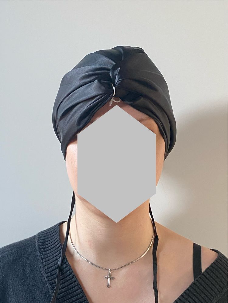 Curl Girl Turban 100% Jedwab Silk Czarny Czapka