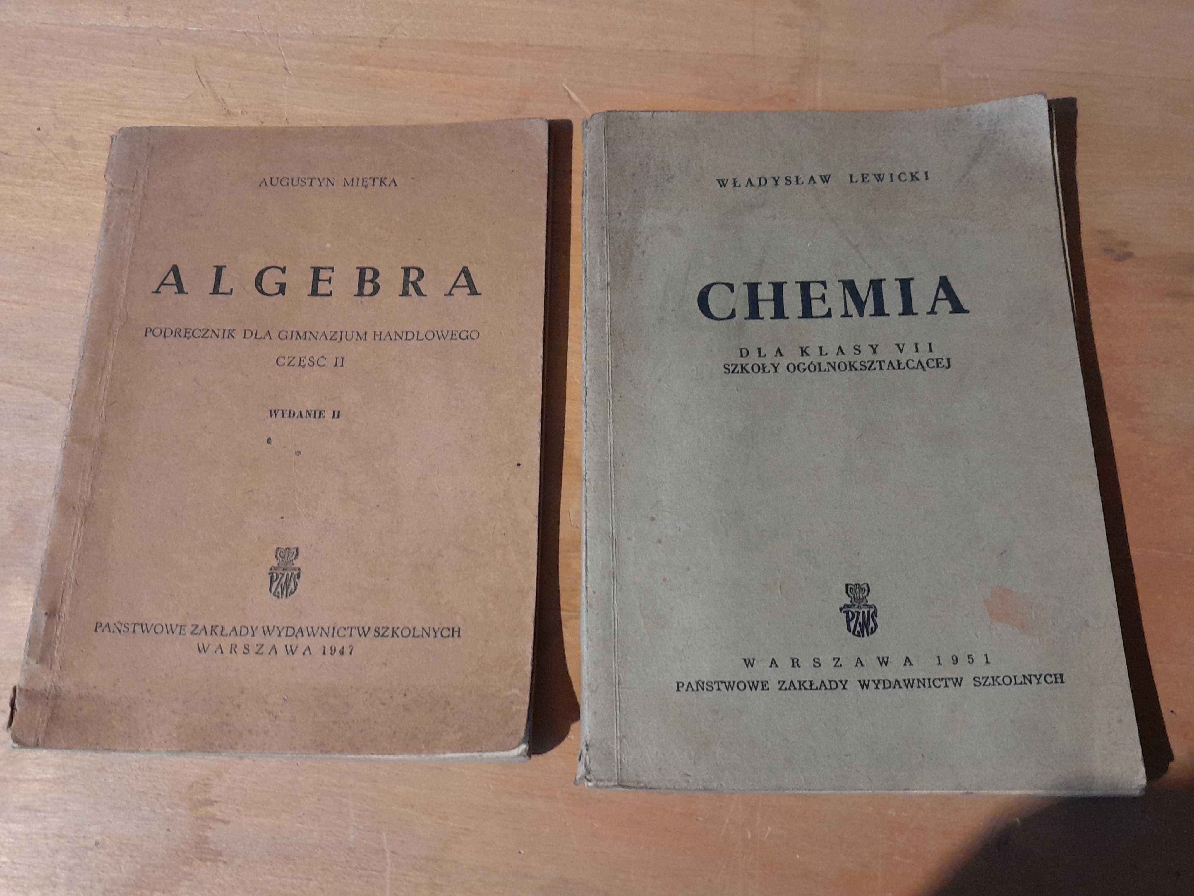 Stare książki podręczniki Algebra 1947 Chemia 1951 zabytek PRL retro