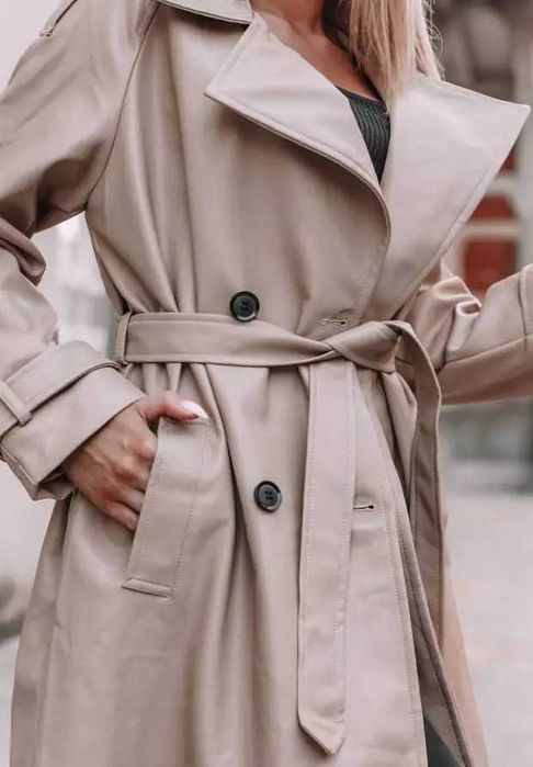 Płaszcz Z Imitacji Skóry Spy Beżowy