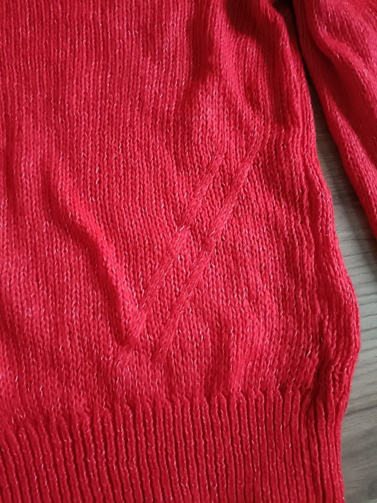 Sweter damski elegancki czerwony ns na święta z bufkami George S M