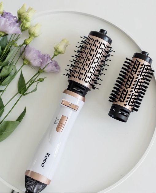 Фен браш з обертанням білий KEMEI