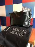 Torba-shopper do ręki/na ramię, Armani Jeans, czarna+białe wypustki,