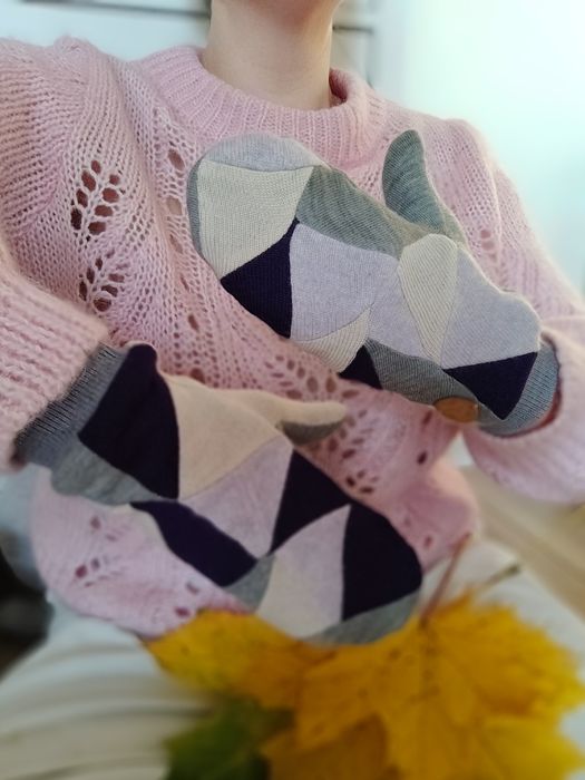 Rękawiczki patchworkowe damskie, 100% wełna