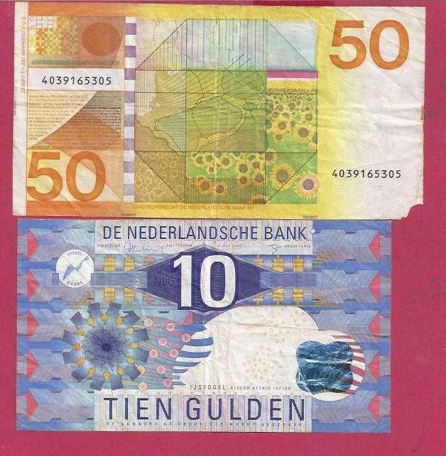 Notas 2   da Holanda  50  e  10  Gulden
