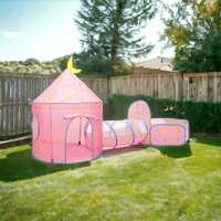 Палатка детская игровой домик Замок 3в1 с туннелем и бассейном розовая