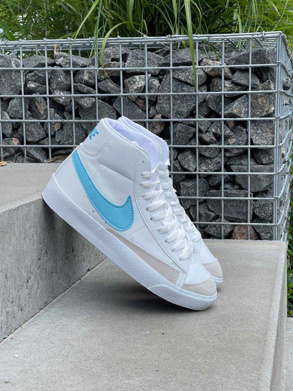 АКЦІЯ! Жіночі кросівки Nike Blazer Mid White Blue Logo (36-40 р.)