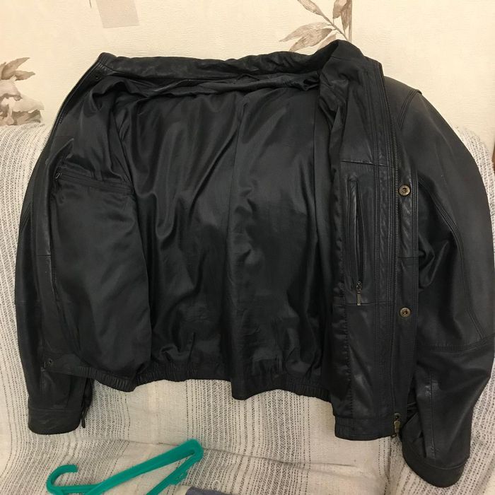 Мужская куртка кожанная темно-синяя