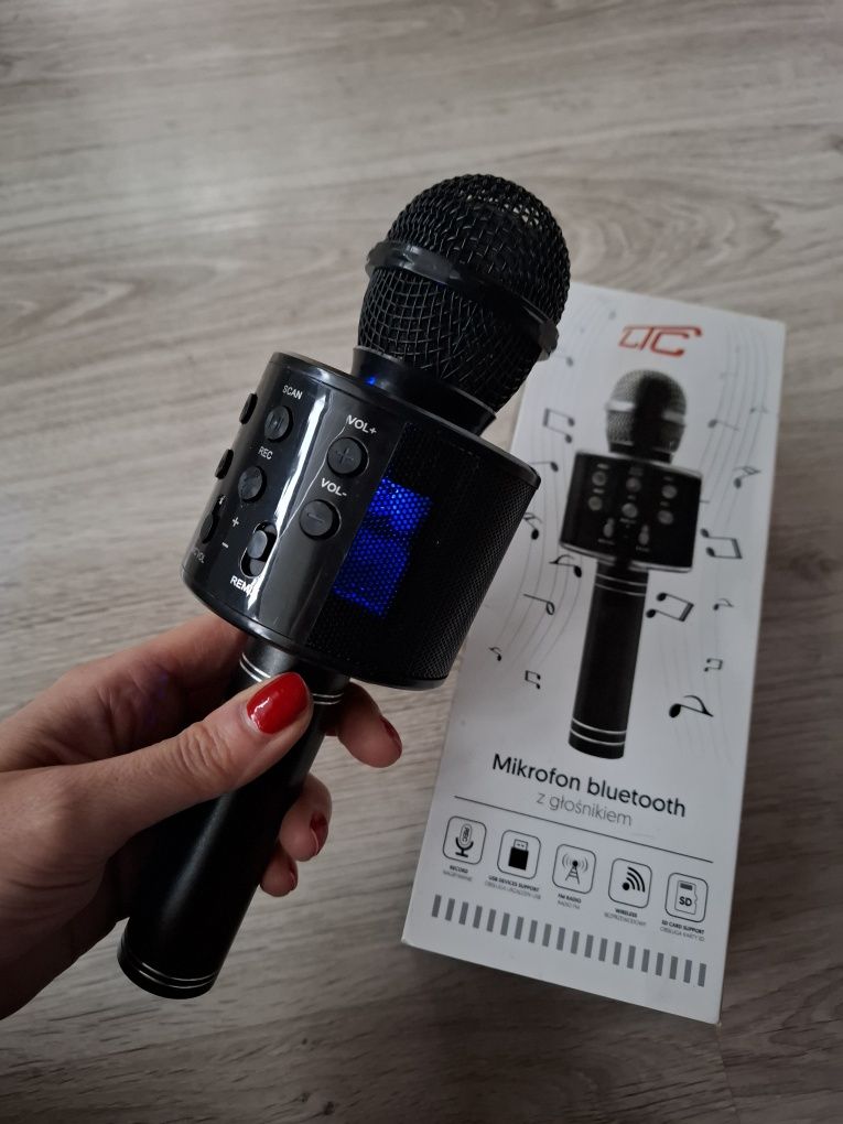 Mikrofon bluetooth z głośnikiem czarny SD usb