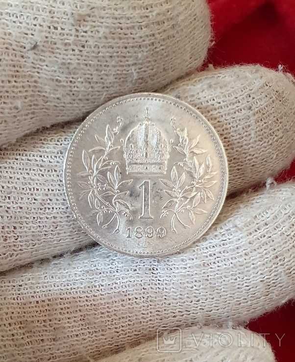 Штемпельная серебряная монета 1 крона 1899 Австрия - срібна монета