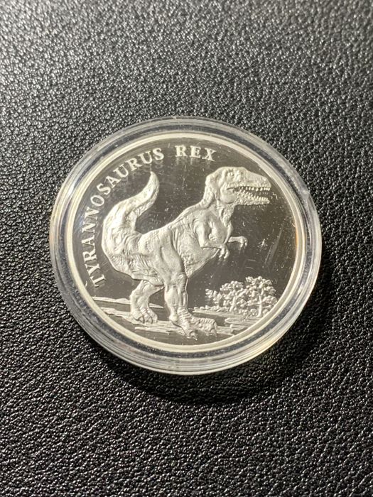 Srebrna moneta kolekcjonerska Tyrannosaurus Rex dinozaur