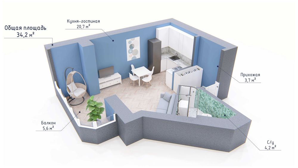 Продаж 1кк 34.2м2. ЖК Курортний. Є-Оселя.