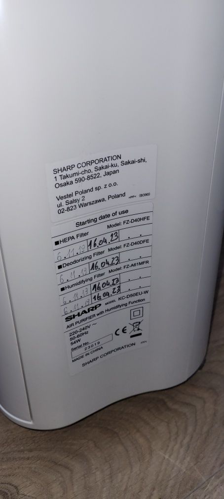 Oczyszczacz powietrza sharp KC-D50EU-W