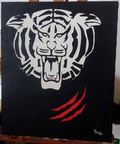 Quadro tela grande com pintura de tigre