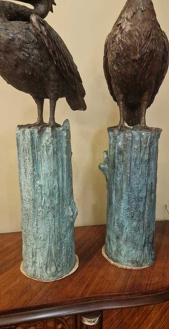 Escultura Fonte Par de Pelicanos em Bronze Patinado, Itália Século XX