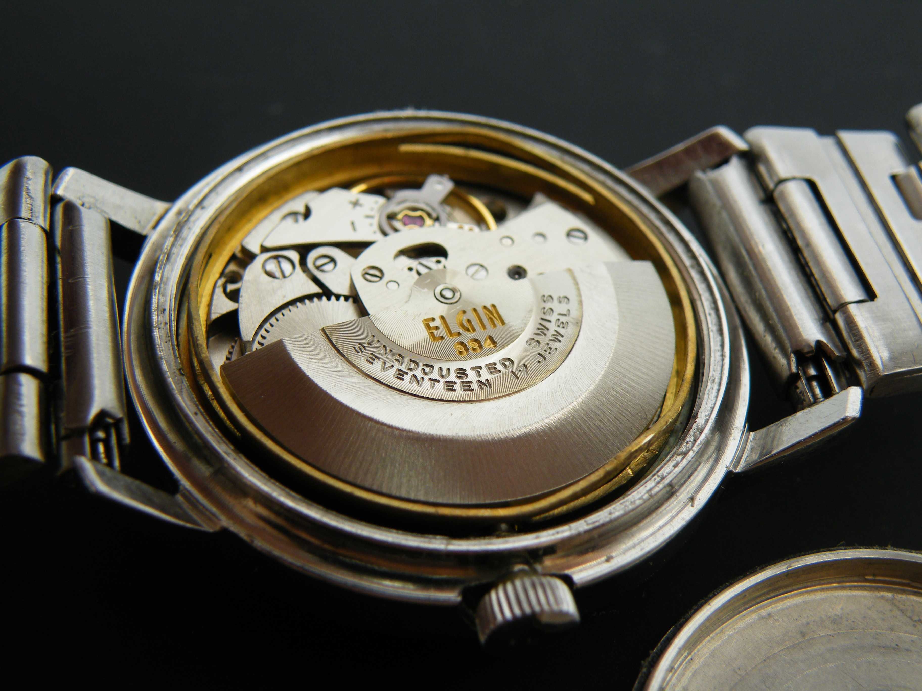 Elgin Automatic Vintage z Czarną Tarczą w Stalowej Kopercie