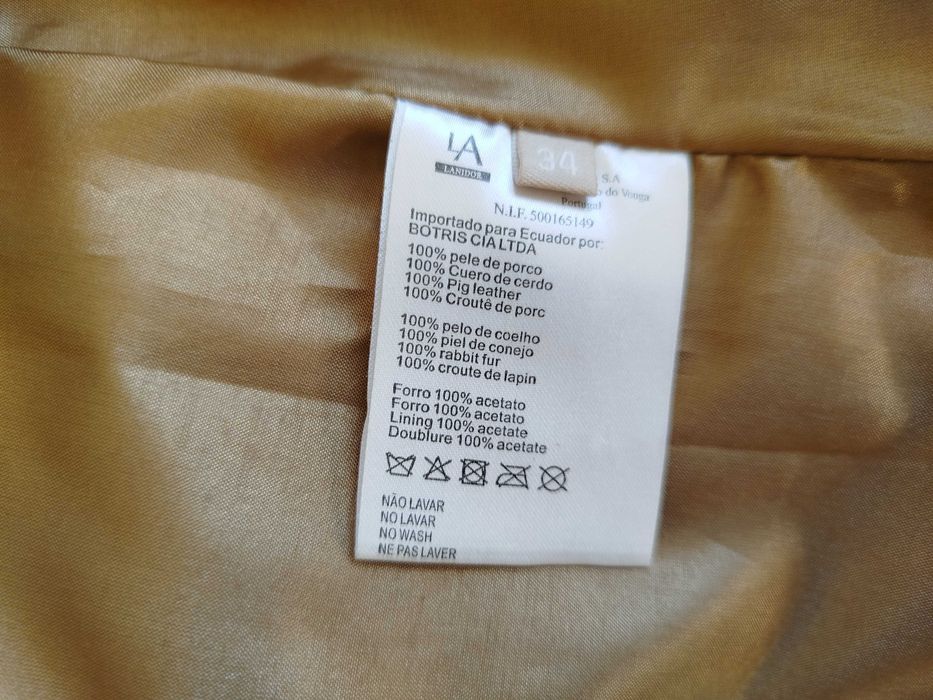 Colete em pele genuína com acabamentos em pele de coelho, tamanho 36