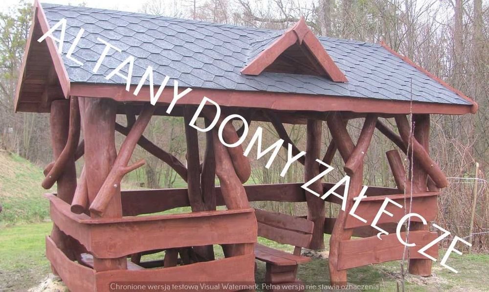 altana ogrodowa z bali drewnianych naturalnych w różnych wymiarach.