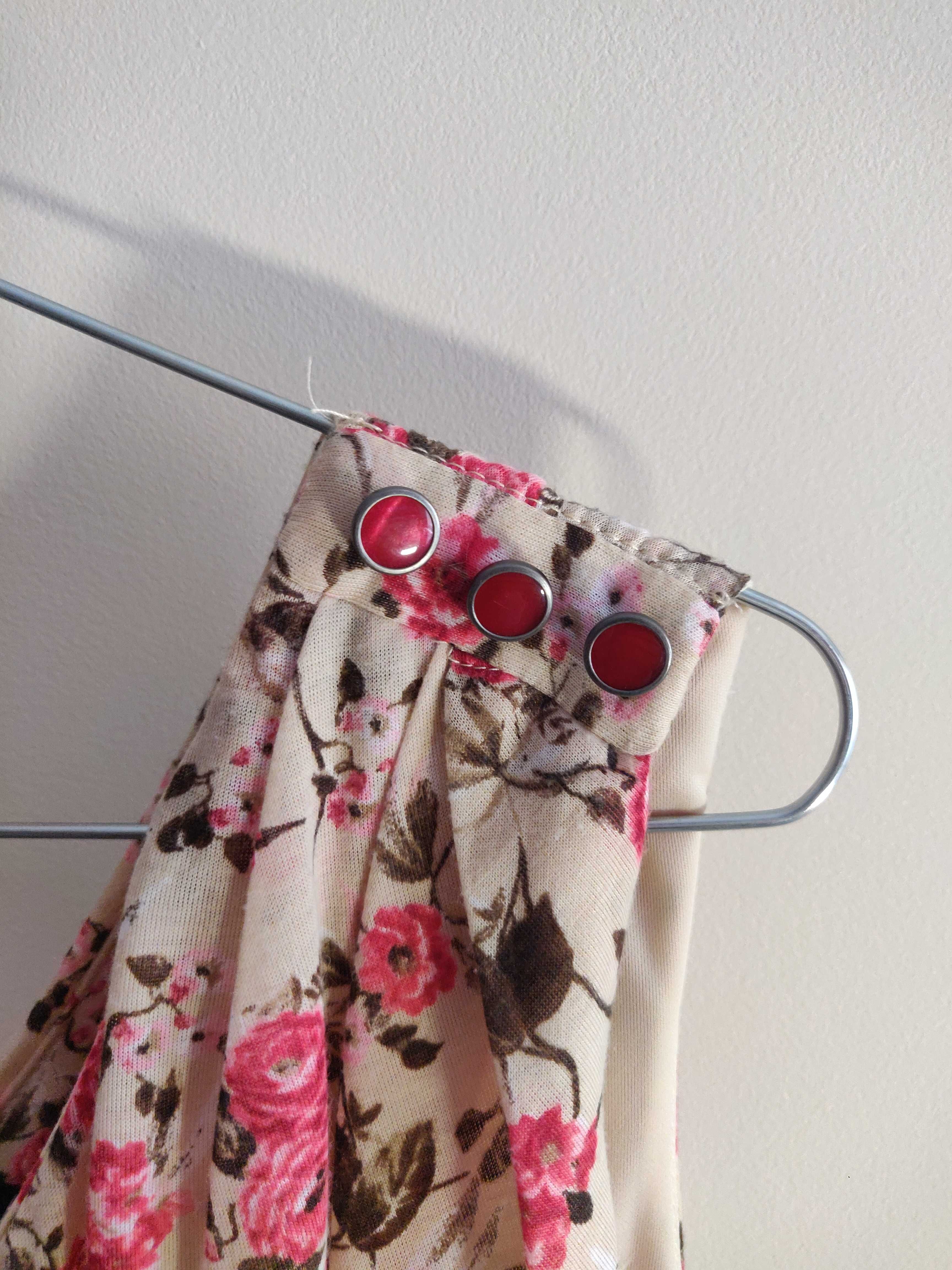 Vestido mini beige, estampado com flores Mango