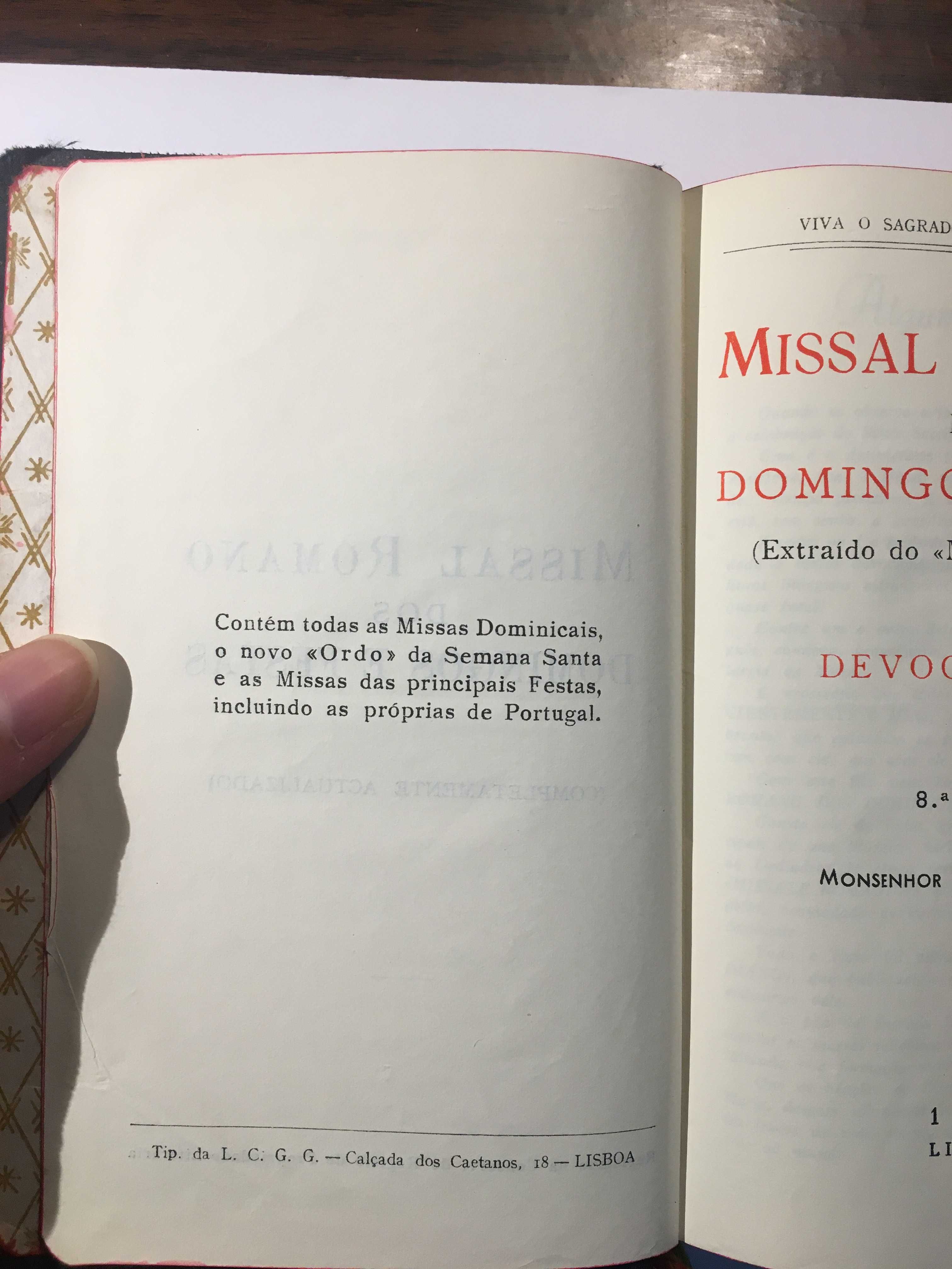 Missal Romano dos Domingos e Festas 1956 Freitas Barros