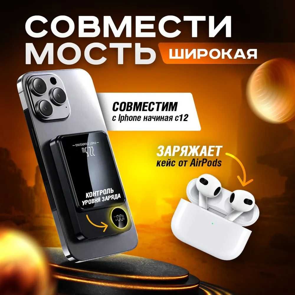 Павербанк Magsafe 10000mAh с быстрой и безпроводной зарядкой 22.5W
