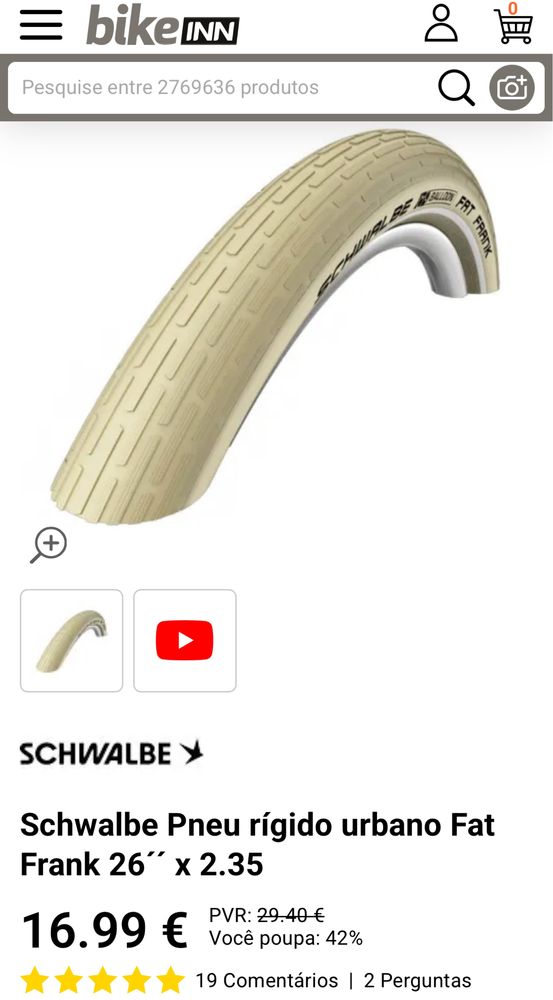 2 pneus Schwalbe Fat Frank 26 x 2.35 Creme Novos