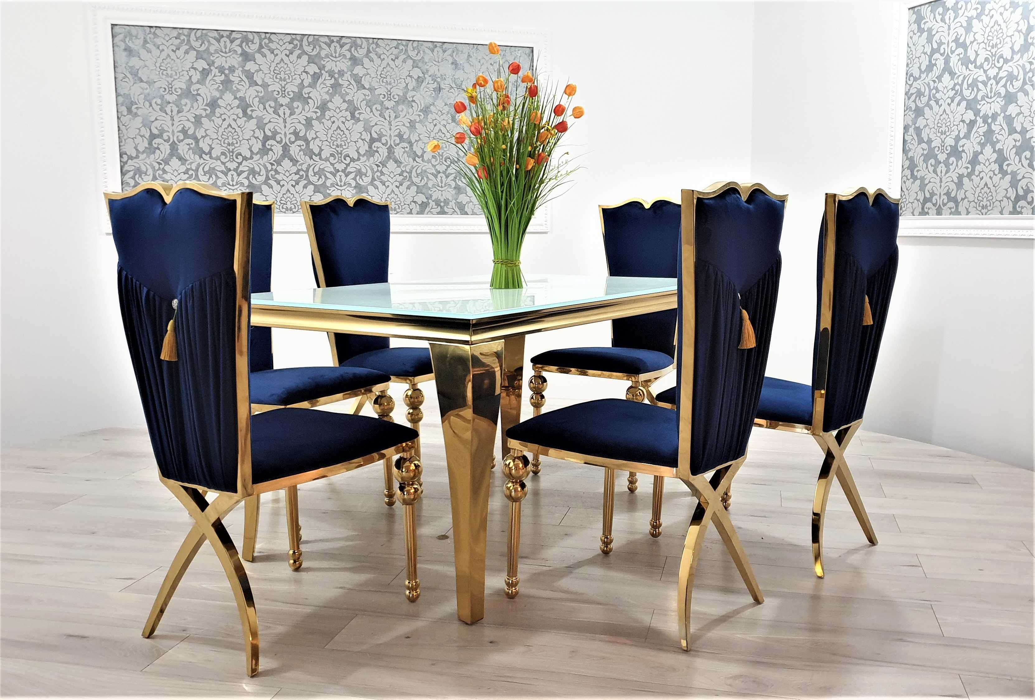 Stół z 6 krzesłami GLAMOUR Złota Gold Jadalnia / KOLOR