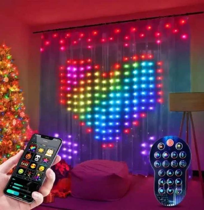 ТОП ПРОДАЖ Смарт Гирлянда Умная гирлянда штора 2*2м, Bluetooth, RGB