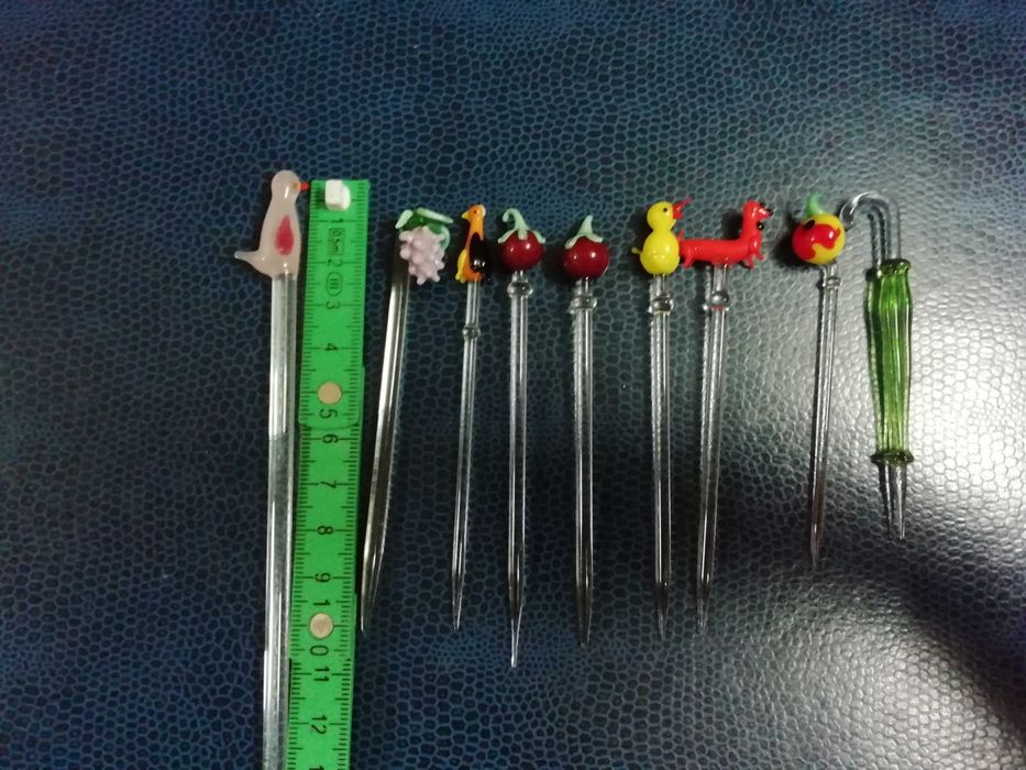 Agitador de cocktails e palitos de aperitivos em vidro antigo x13