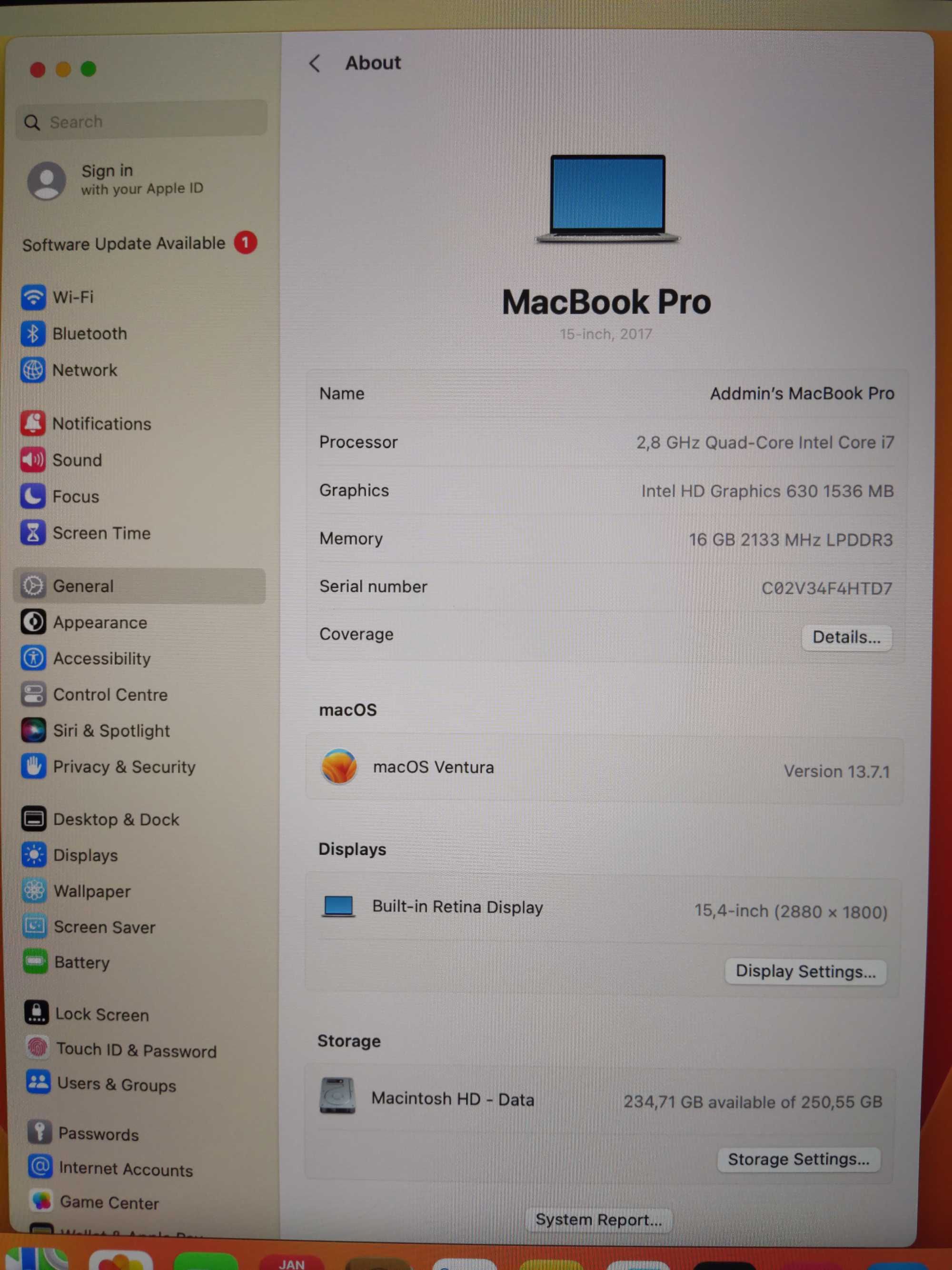 Apple MacBook Pro 15" Silver 2017 16Gb RAM