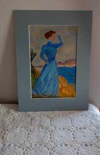 Elegancki Portret nad Morzem pastele olejne obraz grafika dekoracja