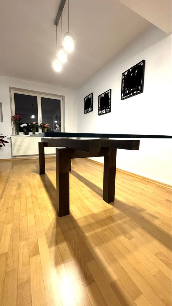 Stół 280x100 szklany blat nogi lite drewno