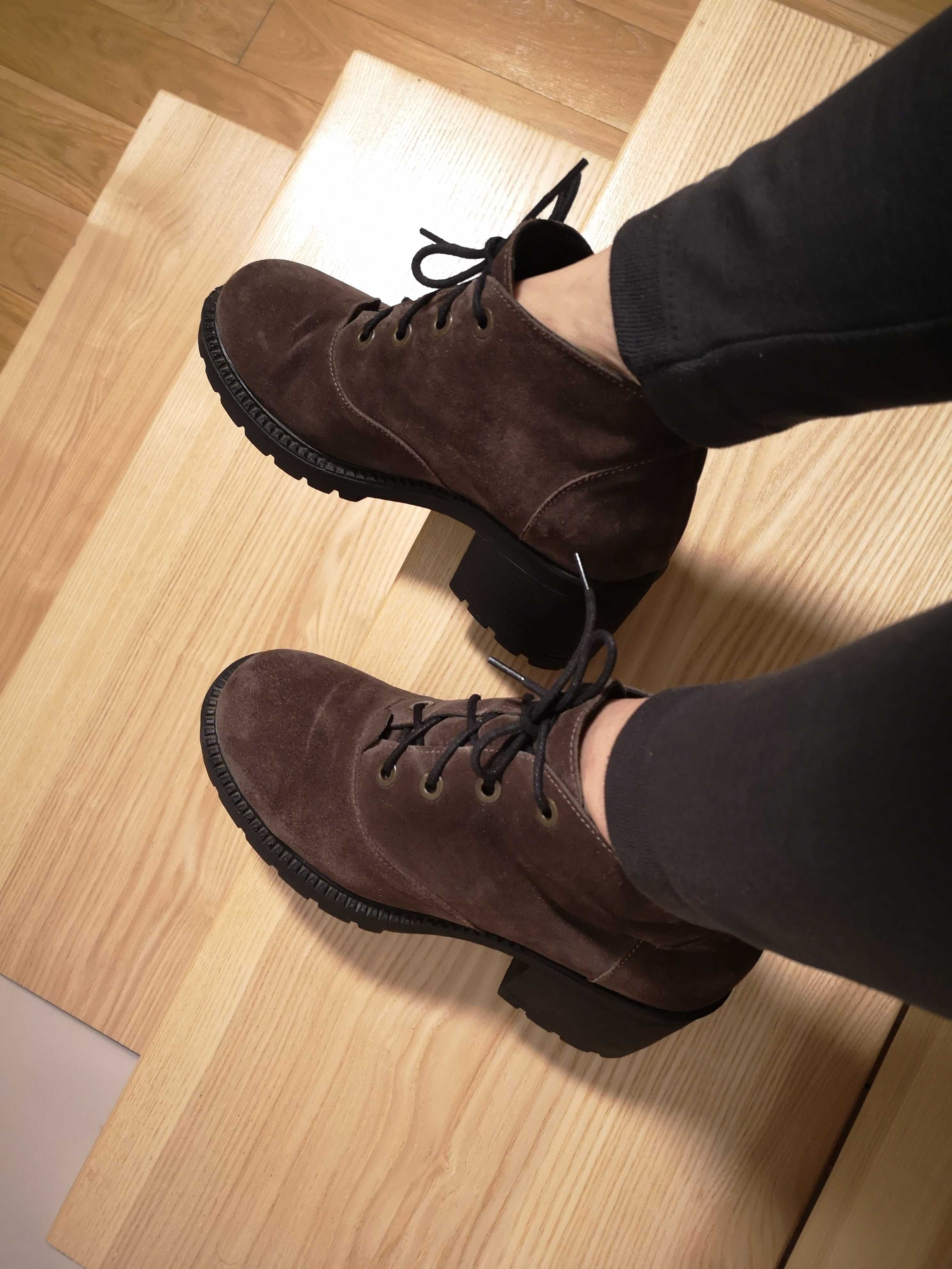 Женские ботинки, обувь, кожа, б/у, 39 размер, хакки, оливка
