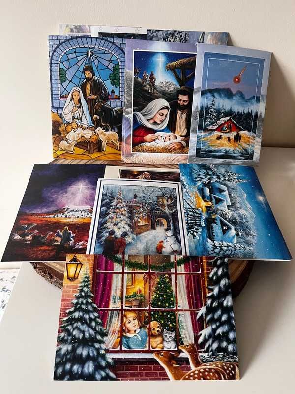 kartki pocztówki na Boże Narodzenie 14 sztuk + etykiety na prezenty