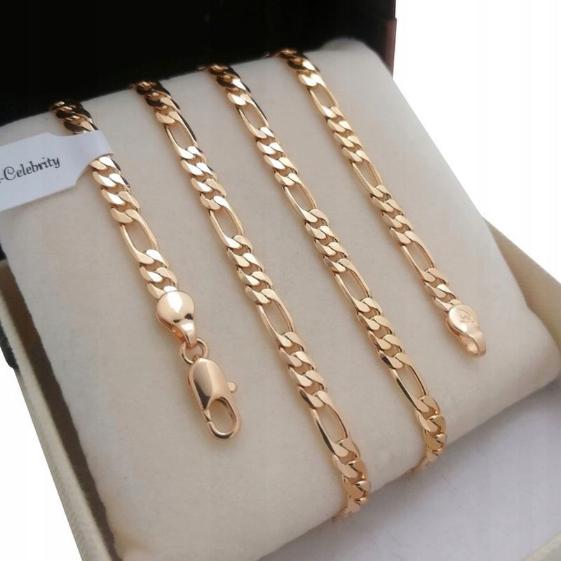 Złoty Łańcuszek Figaro 55cm 6mm Z Krzyżykiem Stal Chirurgiczna 18k Pre