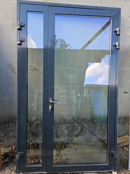 DRZWI Zewnętrzne Aluminiowe Dwuskrzydłowe Wejściowe Antracyt 148x241cm