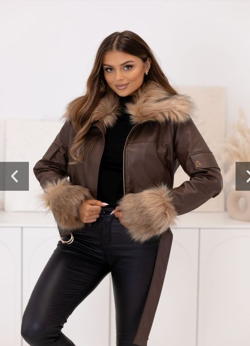 Kurtka typu ramoneska z odpinanym futerkiem