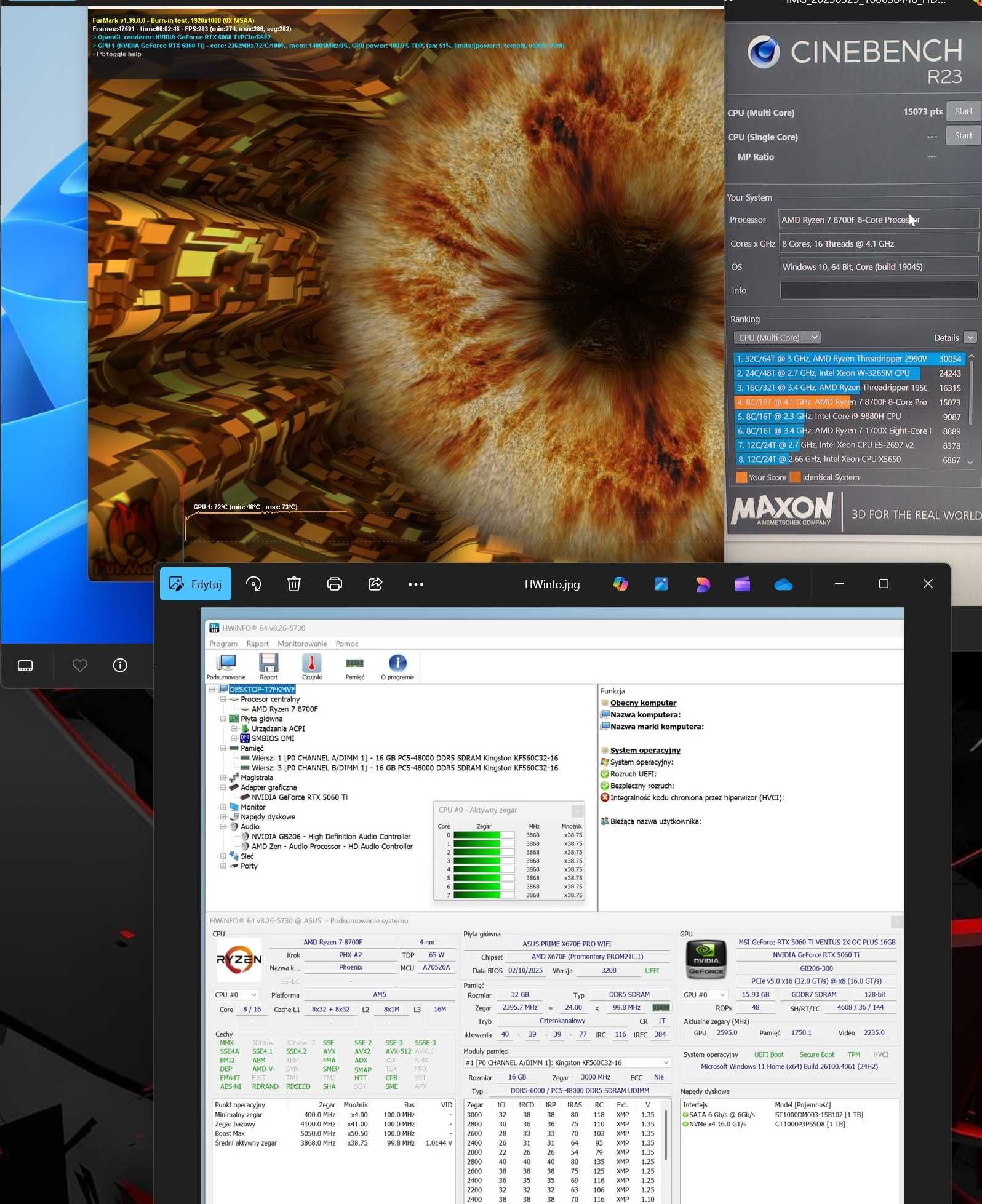 Komputer ASUS X670 MSI RTX5600Ti 16GB 32DDR5 Kingston GWarancja